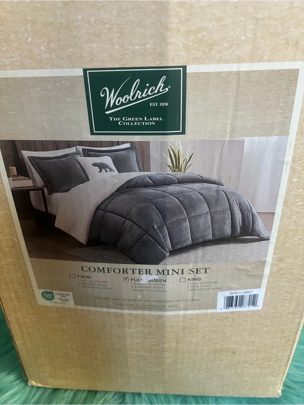 NIB Woolrich Gray Plush Comforter Set Full/Queen